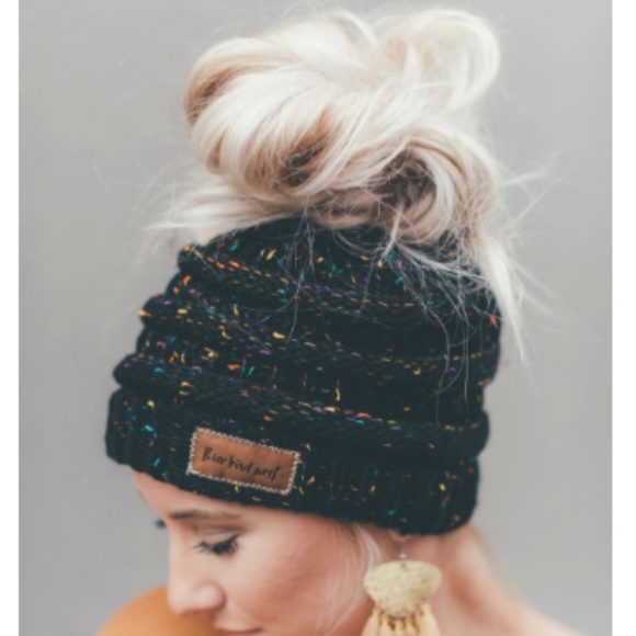 Three Bird Nest Accessories - 🆕 LAST 1: Black Messy Bun Beanie